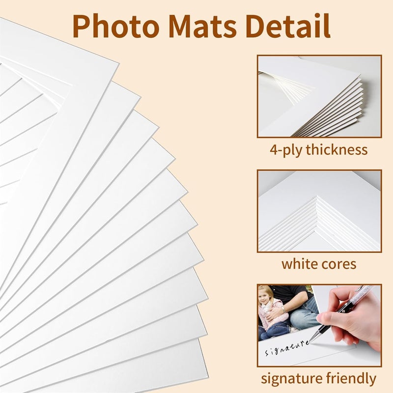 YEESON 10 Pack Picture Frame Mats, 8x10 Matted to 5x7 Photo Mats, Acid Free Picture Matting for Pictures Photos Watercolor Artwork (White) - Image 4